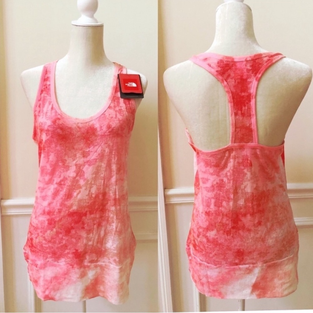 The North Face Pink Tie Dye Racerback Tank Top L Yoga Running Workout Activewear